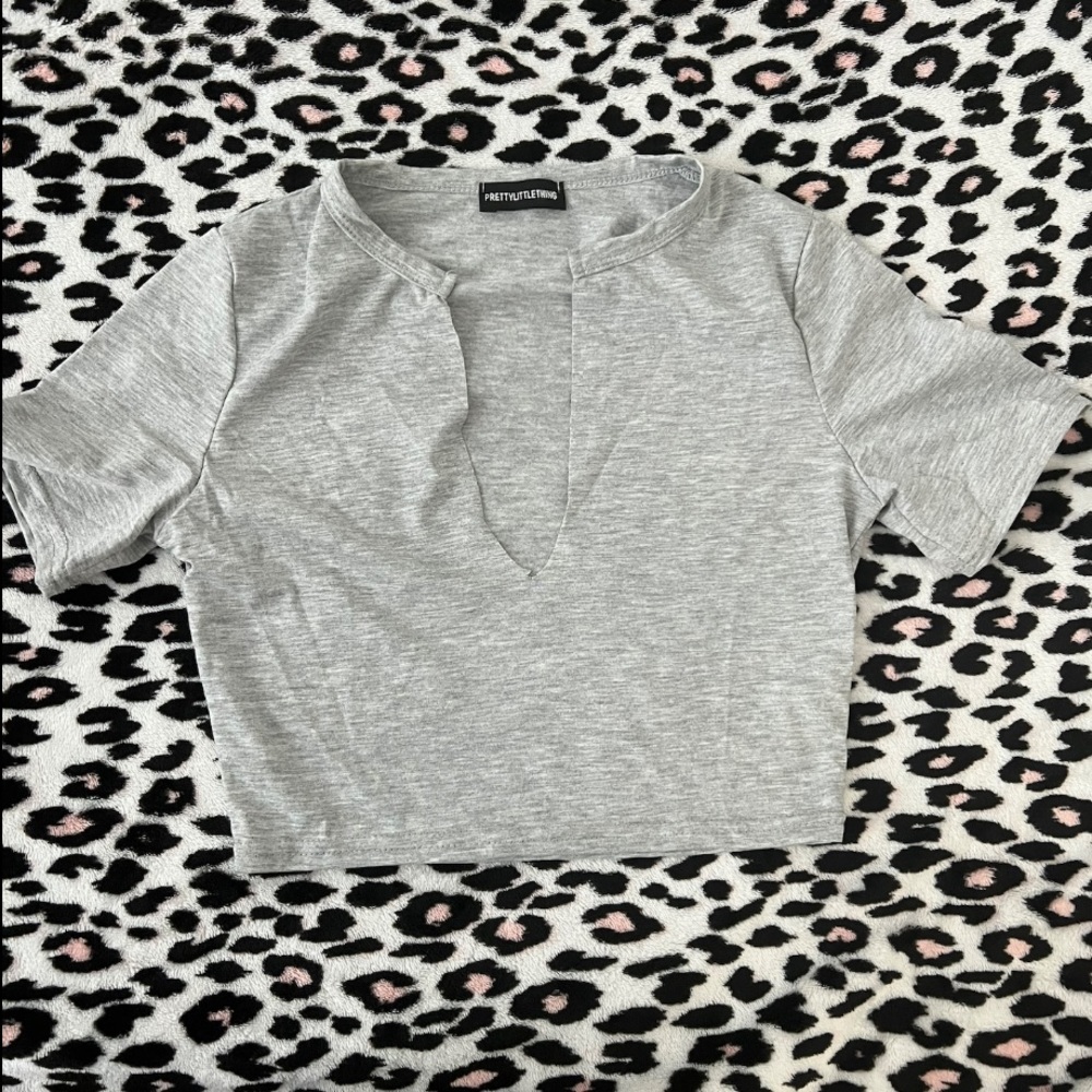 PLT Basic Gray Cropped Short Sleeve Top Casual Basic Tee